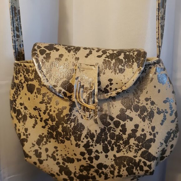 New Southwestern Western Faux Leather Cow print Purse Saddle Flap bag brown - Picture 4 of 12